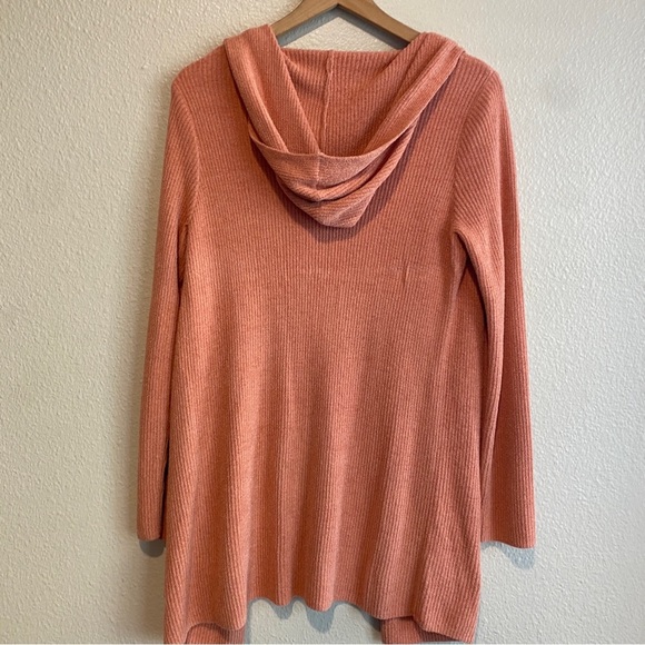 Barefoot Dreams CozyChic Ultra Lite Hooded Ribbed Cardigan Coral Small - Picture 8 of 9